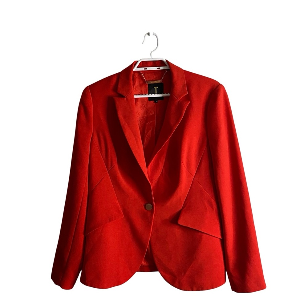 Ted Baker Women's Red Anita Angular Notch Lapel Formal Blazer Jacket